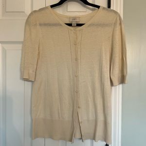 Loft short sleeve cream button up sweater